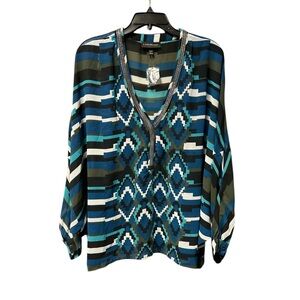 Lane Bryant Women’s Geometric Striped Beaded Neckline Blouse Plus Size 14/16 NWT